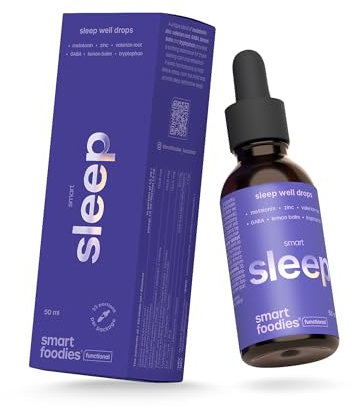 Smart Foodies Functional Smart Sleep – Melatonin Tropfen 1mg mit Zink, Baldrianwurzel, GABA, Melisse & Tryptophan, Einschlafhilfe, Vegan, Ohne Alkohol & Süßstoffe, Natürliche Schlafqualität