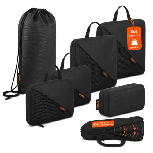 EPIROL Set 6 Organizador Maleta - Bolsas Compresión Viaje - Bolsas Organizadoras Maleta - Packing Cubes - Accesorios viaje (Negro)