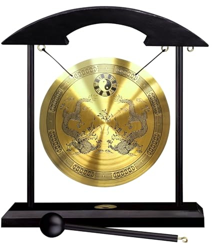 Hollylife Brass Feng Shui Gong 21cm/8.26 in Percussion Instruments Handmade Brass Gong Zen Art Desktop Chinese Home Decor Office Decorative Ornament Housewarming Blessing Gift