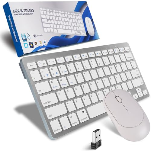 Tangentbord mus set trådlöst, Bluetooth-tangentbord och 2,4 GHz USB, trådlöst tangentbord med mus tyst minitangentbord ultratunt trådlöst QWERTY-layout för iPad, Mac, PC, bärbar dator, surfplatta