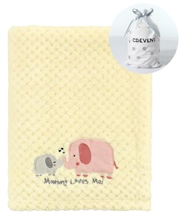 CREVENT Cute Cozy Fluffy Warm Baby Blanket for Girls Infants Toddlers' Bedding Crib Cot Stroller, Baby Shower Birthday Newborn's Gift - Ivory Elephant 75X100cm
