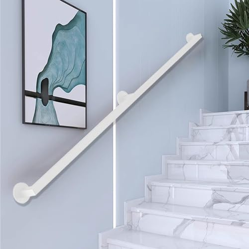 Black/White/Gold Stair Handrail | Modern Stairs Banister Complete Kit | 60cm 1m 1.2m 1.5m 1.8m 2m 2.4m 3m 4.8m Stairway Railing | Hand Rails for Indoor Stairs Outdoor Step Wall Mounted(White,2.6ft/80c