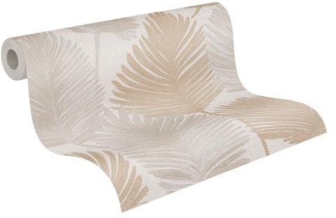 Livingwalls Hot Spots carta da parati in tessuto non tessuto Floral 10,05 m x 0,53 m - crema, beige, grigio, metallizzato - carta da parati moderna - 786731