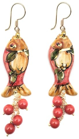 MARARDI Italienska örhängen lång Caltagirona keramik för kvinnor handgjorda originella italienska smycken eleganta för alla dagar evenemang bröllop speciella tillfällen, 1.5 centimetri, keramisk