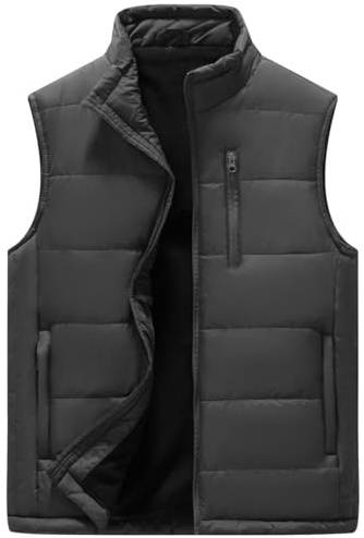 AKuVoL Men's Warm Winter Outdoor Sleeveless Jacket Lightweight Quilted Outdoor Vest Fleece-Lined Windproof Water-Resistant Puffer Vest for Golf Work Fishing Grey 2XL
