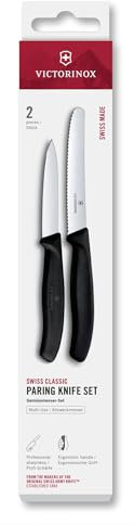 Victorinox Swiss Classic Set de couteaux à légumes, 2 pièces, Lame droite et lame crantée, Acier inoxydable, Swiss Made, Noir