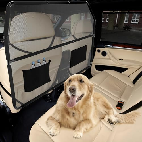 Shinoske Grille de Protection Universelle pour Chien Barrière en Voiture, Barrière de Protection Ajustable 127 cm, Installation Facile et Sólide pour SUV, Berline - Sécurité Maximale Animaux