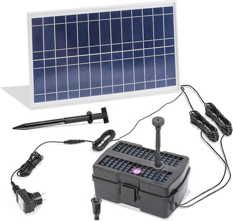 Esotec Hybrid Solar/Netz UV-Filtersystem 15/800, UV Teichfilter Set mit UV-Klärer für Gartenteich bis 3000l Wasservolumen, UVC Teichfilter Komplettset 101205
