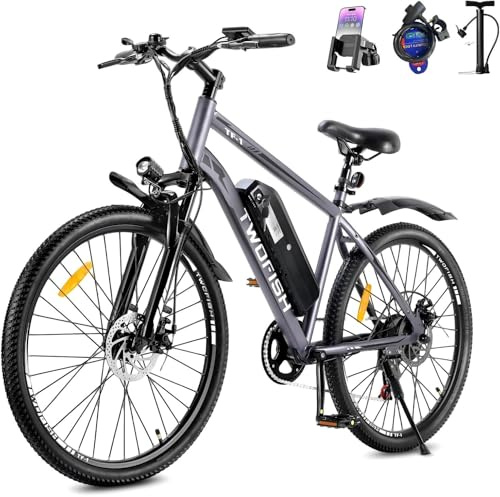 TWOFISH Electric Mountain Bike, 26'' Electric Bike Commute E-bike with 36V 15Ah Removable Battery 250W Electric Bicycle for City, LED Display, Disc Brake, Cruise Control, TF-1 (Grey)