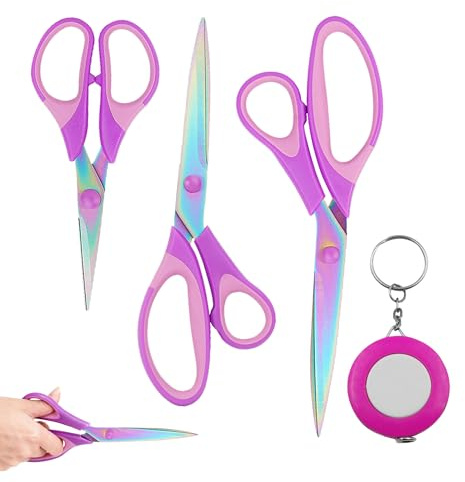 3PCS Pink Scissors Pink Craft Scissors 3 Sizes Scissor with Measure Tape Stainless Steel Titanium-Plated Office Home School Sewing Multi-Purpose Craft Scissor Set