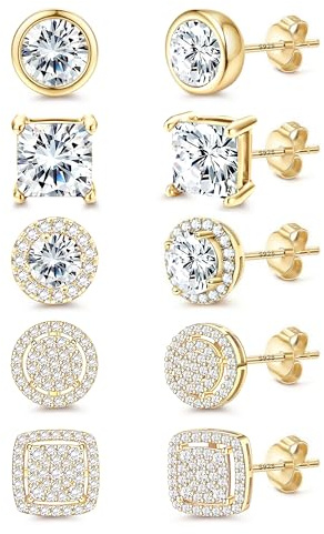 Morfetto S925 Sterling Silver Stud Earrings For Women Men 14K Gold Plated | Hypoallergenic Non Tarnish Earrings Dainty Brilliant Big Diamond Cubic Zirconia Studs Earring Stack For Sensitive Ears