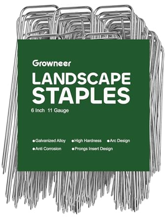 GROWNEER 100 Pack Landscape Staples 6 Inch 11 Gauge Heavy Duty Hot-Dip Galvanized Steel Garden Stakes U-Shaped Weed Barrier Spikes Metal Ground Pins for Lawn and Yard Landscaping