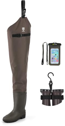 TIDEWE Hip Wader, Lightweight Hip Boot for Men and Women, 2-Ply PVC/Nylon Fishing Hip Wader Brown Size 11