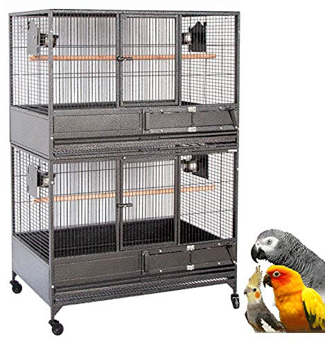 Extra Large Heavy Duty Stacker Breeding Breeder Parrot Aviary Bird Rolling Cage with 1/2 Bar Spacing (Black Vein, Double Stacker)
