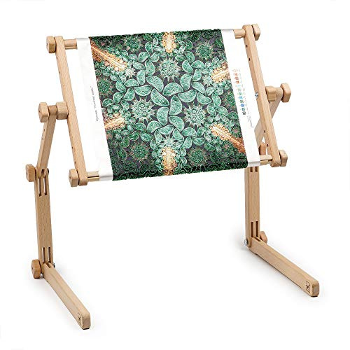Needlework - Mesa y soporte de manos libres con marco ajustable hecho de madera de haya orgánica, tapiz de punto de cruz, bastidor para bordar con pie, soporte de marco de bordado