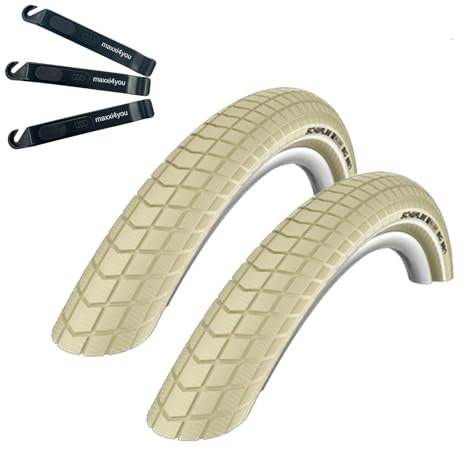 Angebot-Set / 2 x Schwalbe Big Ben Fahrradreifen K-Guard Creme mit Reflex 50-622 (28 x 2,00) inkl. maxxi4you Reifenheber
