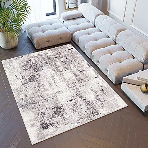 TAPISO Sky Teppich Kurzflor Modern Beige Grau Hellgrau Vintage Meliert Verwischt Design Wohnzimmer Schlafzimmer 3D Optik ÖKOTEX 200 x 300 cm