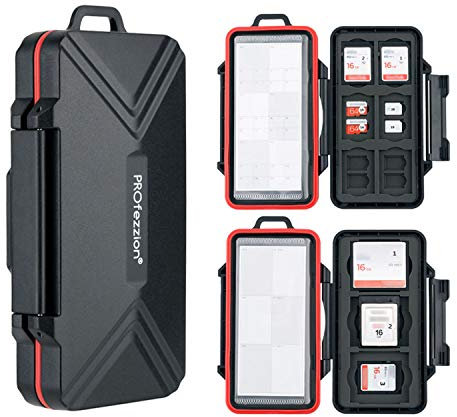 PROfezzion 48 Slots Universal Weatherproof Memory Card Carrying Case Anti-Shock Storage Holder for SD Micro SD CF Cfast XQD Nano Sim Huawei Nano Memory MSD TF CompactFlash Cfexpress SDXC SDHC Cards