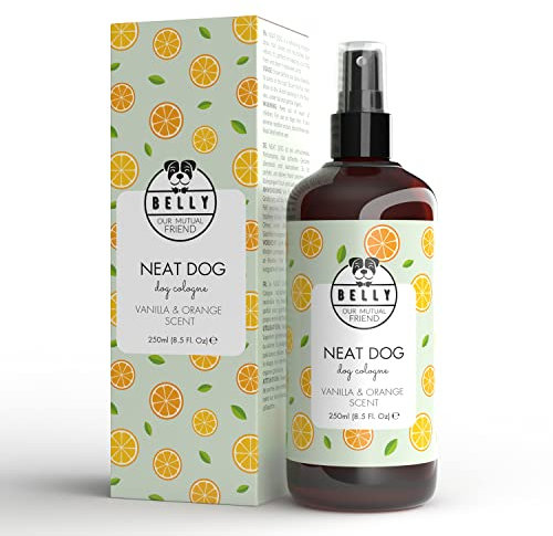 Belly® Hundeparfüm – Duftspray für Hunde & Welpen –250ml– Parfüm für Hunde mit Vanille & Orange – Spray gegen Geruch – pH-neutral – Fellpflege & Hundepflege
