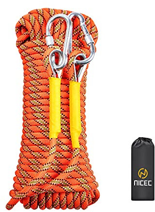 Nice C Kletterseil, Seil, Seil mit Karabiner, Statisches Kletterseil, Fluchtseil, Kletterausrüstung 10 mm, 32 Fuß/64 Fuß/96 Fuß/160 Fuß/230 Fuß/500 Fuß/985 Fuß/1000 Fuß mit Tragetasche (10 m/32 Fuß)