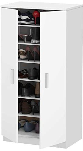 BAKAJI Mobile Scarpiera Portascarpe Ingresso Casa con 7 Ripiani Porta Scarpe Chiusura 2 Ante Struttura in Legno Armadio Mobiletto Ausiliario Multiuso Dimensione 108 x 55 x 36 cm (Bianco)
