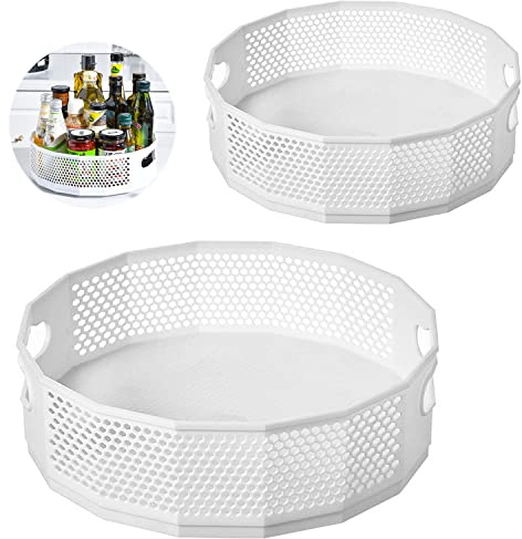SAMSYOKI 2 stycken Lazy Susan roterande tallrikar, roterande kryddhylla organisatör, bivaxkaka kökshylla, kökskryddställ, kryddhållare vridbar för kryddflaskor olja ingredienser glas