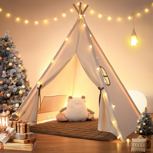 besrey Tipi Zelt für Kinder,Tippi Kinderzelt Kinderzelt Outdoor Kinderzimmer Mädchen kinderzelt für drinnen spielzelt Kinder (beige)