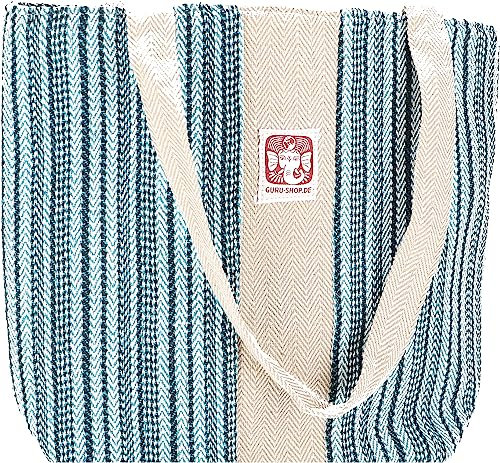 GURU SHOP Natürliche Schultertasche, Shopper aus Nepal - Blau, Unisex - Erwachsene, Baumwolle, 33x37x10 cm