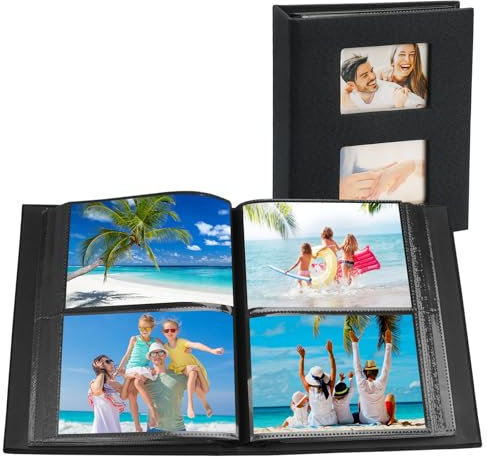 Album Photo 10x15, 200 Photos Album Photo Pochette, Album Photo Grand Format, Couverture en Lin Naturel Album Photo, Album Photos, pour Famille, Mariage, Voyage(Noir)