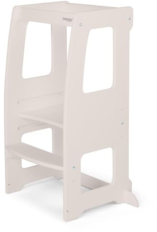 babybay Lernturm Littlefoot, maximale Kippsicherheit durch massives Buchenholz, Förderung der Motorik, dreifach höhenverstellbar, ergonomischer Einstieg, Aussparung für Küchengriffe, beige lackiert