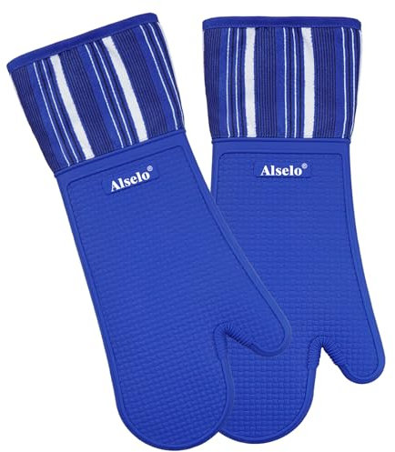 Alselo Silicone Oven Mitts Set, Heat Resistant 550 Degree,7.5x16