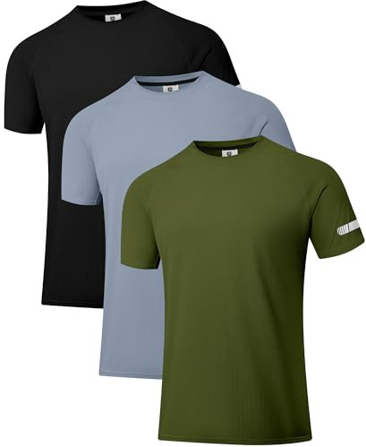 Holure träningströjor för män, UPF 50+ solskydd, utslagsskydd t-shirts, snabbtorkande, SPF, UV, simning, kortärmade skjortor, 3-pack-svart/grå/grön, XXL