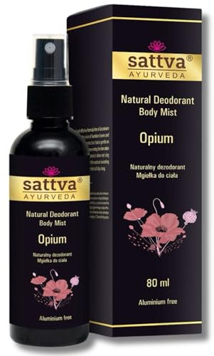 Sattva Ayurveda Natürliches Deo Spray Opium - Alkoholfrei Körpernebel, Sanft zur Haut, Aluminiumfrei - Sinnlicher Duft für Frauen - Körperspray mit Pflanzenextrakten - Deodorant für Damen, 80 ml