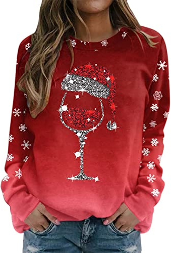 QIUhhpuy Pull de Noël Femme Manches Longues Col Rond Rigolo Moche Sweat Multicolore Imprimé Bonhomme de Neige Grande Taille
