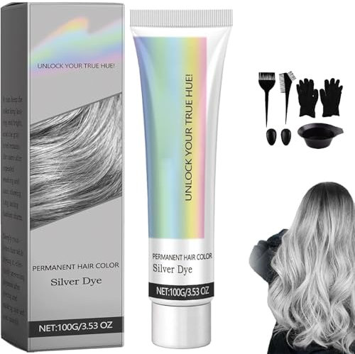 Tinte de pelo 2 - en - 1 esencia natural extracto de plata, tinte de pelo gris plata para teñir el pelo sano, tinte de pelo permanente de plata para Todo Tipo de Cabello (1pcs)
