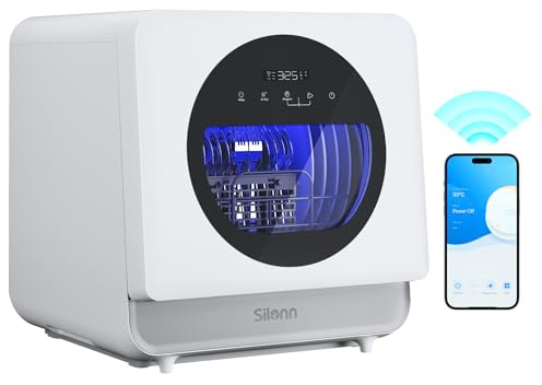 Silonn Portable Countertop Dishwasher | Smart App Control, Triple-Jet Cleaning, Built-In Water Tank & Dual Supply | Compact for Dorm, Apartment, RV