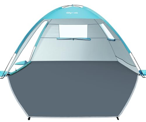 Glymnis Strandmuschel Strandzelt Strand Zelt mit 2 Reißverschlusstür UV-Schutz UPF50+ Windschutz kleines Packmaß Strandzelt für 2-3 Personen