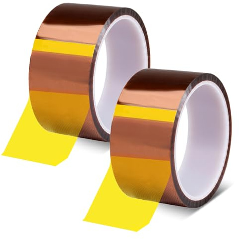 MOUMOUTEN 2 Rollos 65mm × 0.05mm Marrón Rojo Cinta de Poliamida de Alta Temperatura, Tela Aislante de Vinilo Térmico Sublimación Cinta de Prensa para PCB