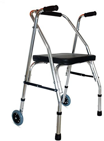 WDWDW Cadre de Marche avec Roues et siège, déambulateur à 2 Roues, déambulateur avec siège, déambulateurs pour Personnes âgées, Cadres Pliables pour Adultes, déambulateur d'intérieur, Argent