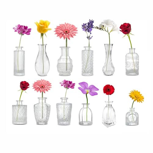 simpa Cut Glass Centrepiece Table Flower Vase Collection Assorted Designs - Set of 12