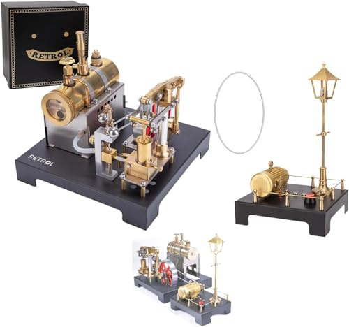 RCXTechPro RETROL SE-01 Steam Engine Model with Mini Steam Generator and Lamp Scene, DIY Metal Kit for Industrial Decor Educational Science Kits for Adults (84PCS)