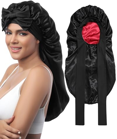 SECRET AROMA Bonnet Long pour Femme, Double épaisseur en Soie avec élastique à Nouer, idéal pour Tresses et Cheveux bouclés