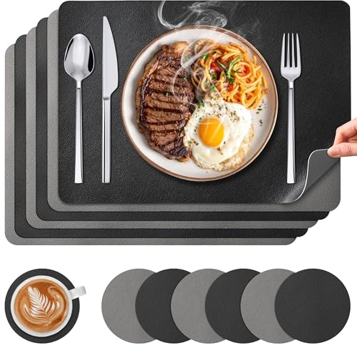 KUOGAS Set di 6 Tovagliette Americane Lavabili Rettangolari Antiscivolo - Tovagliette Personalizzate Doppia Faccia con Sottobicchieri in Pelle Impermeabili per Cucina, Sala da Pranzo, Ufficio