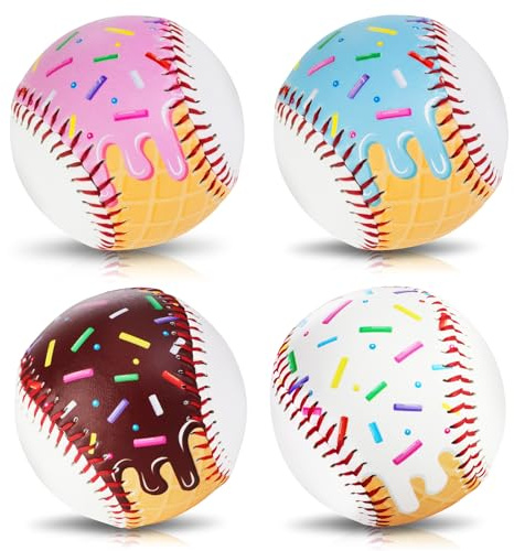 AKAIXI Baseballs PVC 9in Practice Baseball for Training Hitting Lifestyle Decor Ideal Personalized Inspired Gifts for Players Coaches Moms (Pink Blue White Chocolate Drip, Baseball Set (4 Piece))