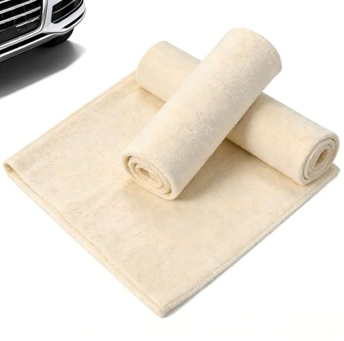 Buaak Panni per la pulizia dell'auto in vera pelle (set da 2, 30 x 40 cm) – Salviette lucidanti di alta qualità per vetri, carrozzeria e vernice, panni di alta qualità