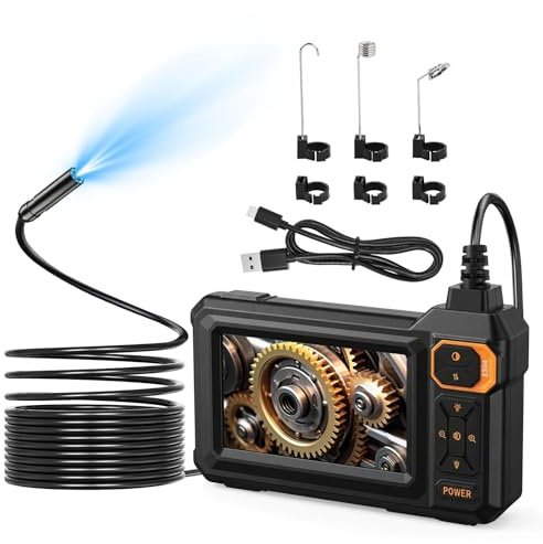 Focenat Endoscopio Industriale, Telecamera Endoscopica 1080P HD con Schermo LCD 4,3, IP67 Impermeabile, Telecamera per Ispezione con 8 LED e Cavo Semirigido 5M per Auto Casa Tubazioni
