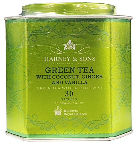 Harney and Sons Green Tea with Coconut , Flavored Green 30 Sachets per Tin by Harney and Sons