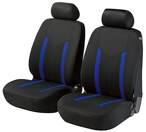 WALSER Auto-Sitzbezug 2 Vordersitzbezüge Hastings mit Reißverschluss, ZIPP-IT Premium Auto-Schonbezüge für Normalsitze, 2 Vordersitzbezüge-Auto, Schwarz/Blau