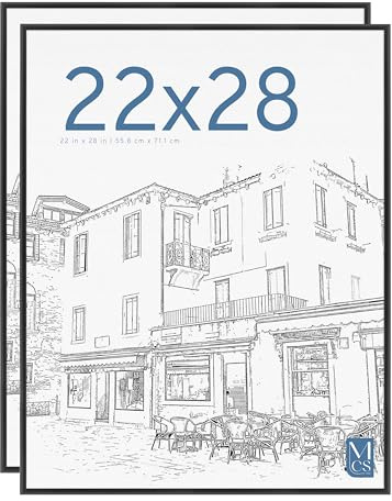 MCS Cadre Poster Original 56,8 x 71,1 cm, Cadre Noir Léger, Fixation Murale Verticale et Horizontale, Grand Cadre Photo pour Photos, Posters et Œuvres d'art (Lot de 2)