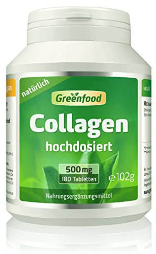 Collagen, hochdosiert, 500mg - 180 Tabletten. Natürlicher Collagen Komplex (Typ 1, Typ 2, Typ 3) mit Collagenhydrolysat - hohe Bioverfügbarkeit. OHNE künstliche Zusätze - laborgeprüft. Von Greenfood.